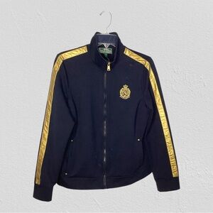 Ralph Lauren Active Zip Up Sweatshirt Size L Black Gold Crown Logo